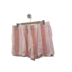 Garnet Hill Shorts Womens Size XL Coral Pink White Striped Casual Elastic Waist